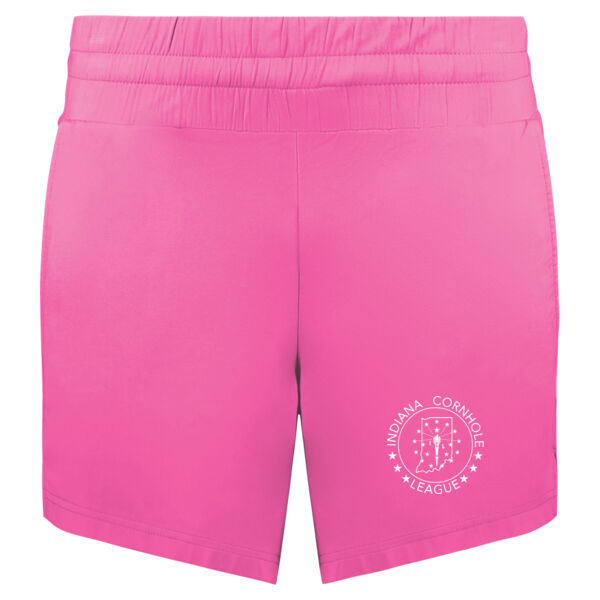 Indiana Cornhole League - Eco Revive™ Women's Ventura Soft Knit Shorts White Print Thumbnail